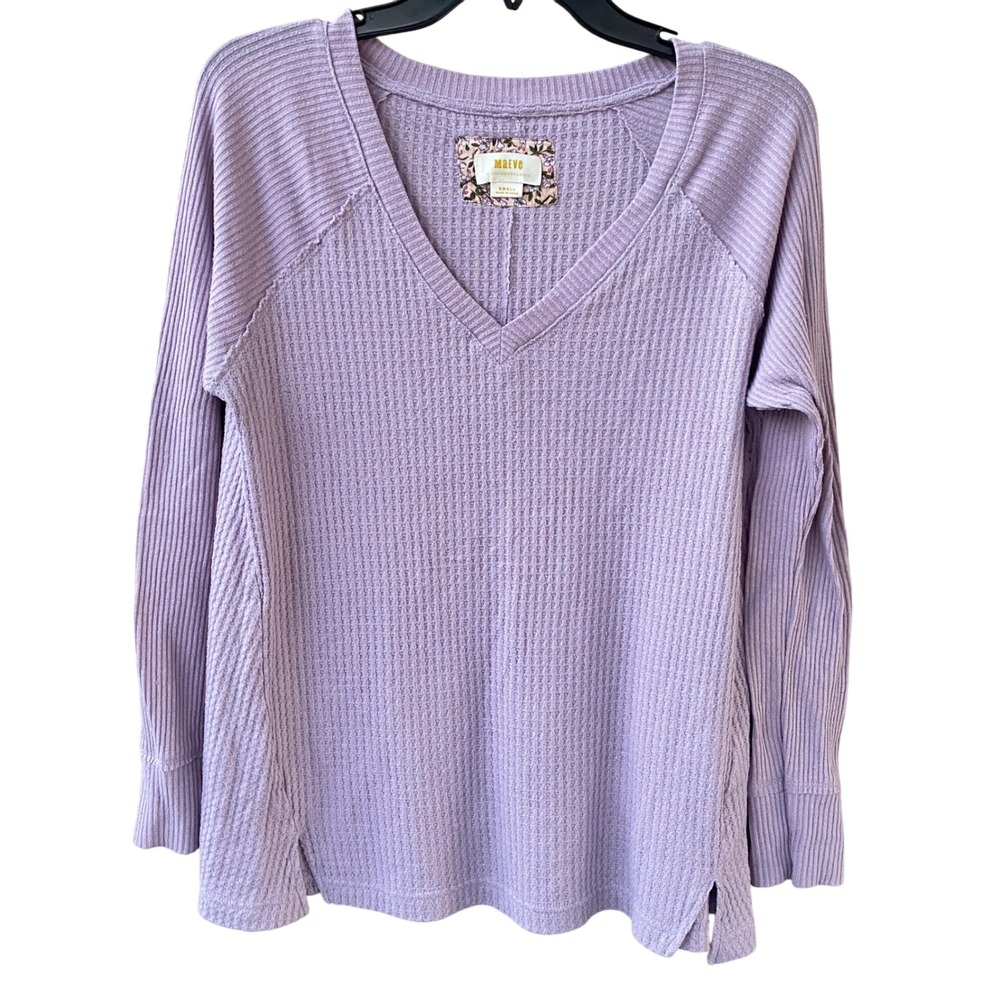 Maeve Anthropologie Lavender Thermal Waffle Knit Top Small Cozy Classic Comfort